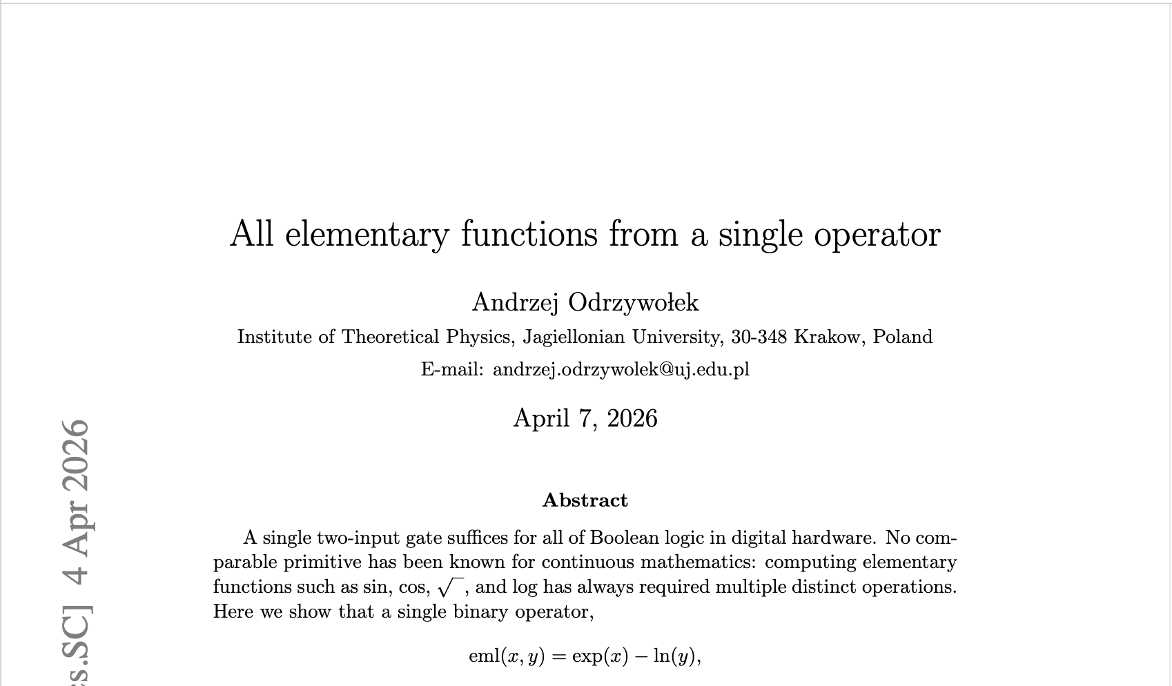Paper header: Andrzej Odrzywołek, Institute of Theoretical Physics, Jagiellonian University, Krakow